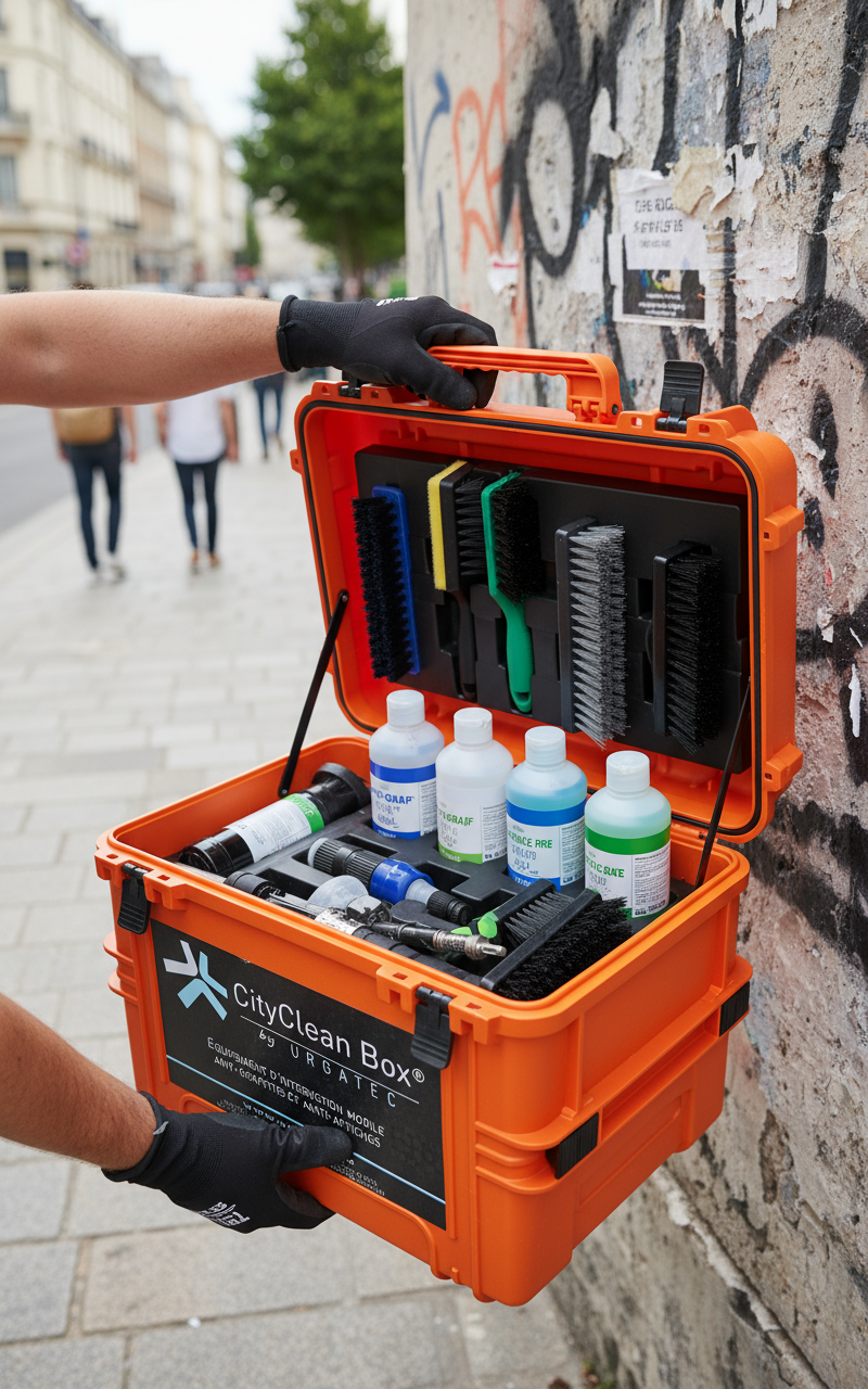 Gros plan technicien utilisant City Clean Box